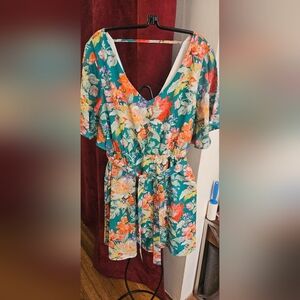 Summer floral dress emerald green background